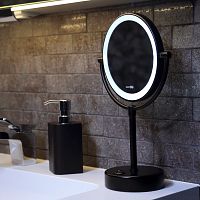 K-1005BLACK Зеркало с LED-подсветкой двухстороннее, стандартное и с 3-х кратным увеличением 